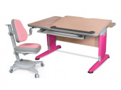 Комплект Mealux парта Detroit (Тайвань) + кресло Onyx (арт. BD-320 NT/R-L + Y-110 DPG) - столешница клен / ножки розовые; обивка кресла розовая c серым