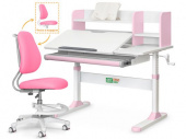 Комплект парта Ergokids TH-330 Pink + кресло Y-507 KP (арт.TH-330 W/PN + Y-507 KP) -  столешница белая / накладки на ножках розовые