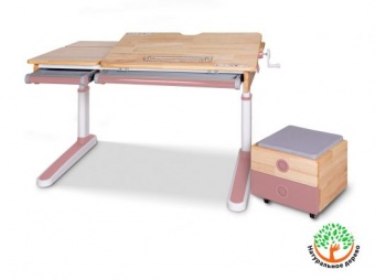 Детский стол Mealux Oxford Wood PN с ящиком (арт. BD-920 Wood PN с ящиком) - столешница дерево / накладки розовые