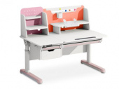 Стол с электроприводом Mealux Electro 730 WP + надстройка (арт. BD-730 WP + надстройка) - столешница белая / накладки на ножках розовые