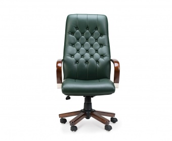 Кресло офисное Norden Честер / дерево / зеленая глянцевая кожа / мультиблок